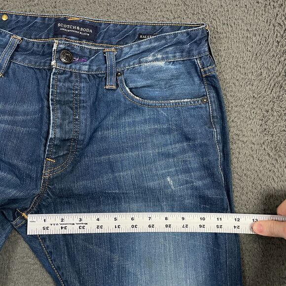 Scotch & Soda Jeans Mens 34x32 Blue Ralston Slim Fit Dark Wash Button Fly - Picture 15 of 16